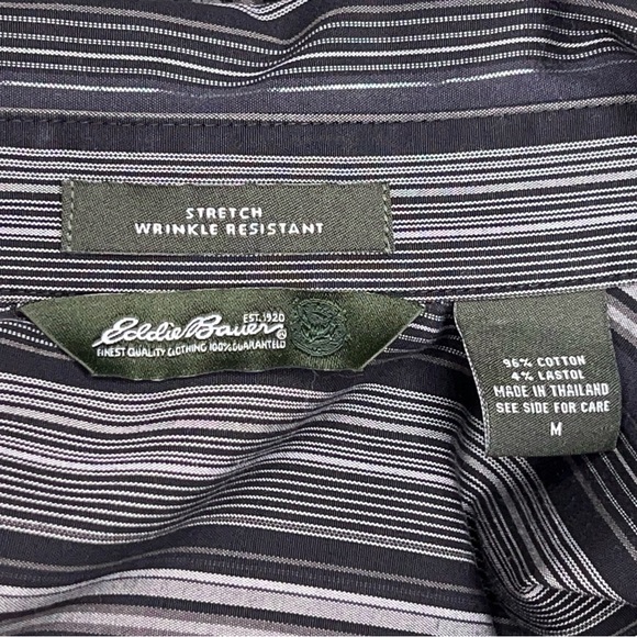 Medium Eddie Bauer Grey Striped Button Front Top Womens Long Sleeve Silver - Picture 9 of 14